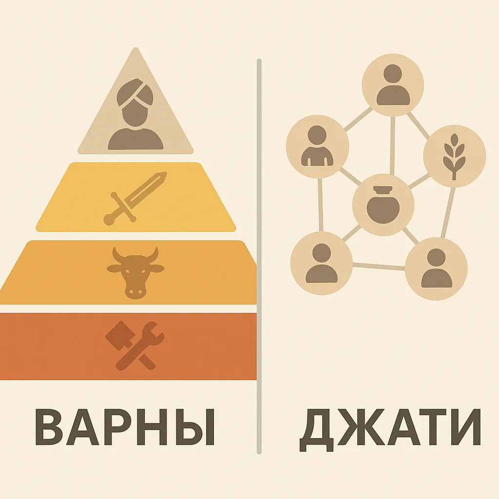 Схема варн: брахманы, кшатрии, вайшьи и шудры — условная «идеальная модель»